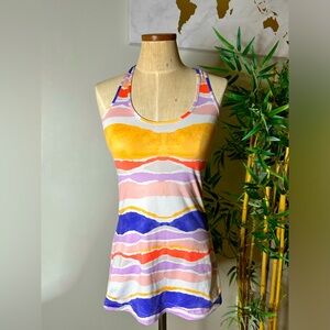 Lululemon Cool Racerback Bleacher Stripe White Iris Flower Tank Top Can Fit M/L